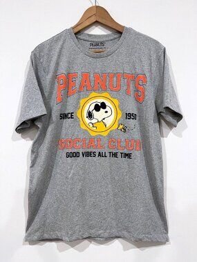 Peanuts Snoopy Social Club Graphic Tee Mens M Gray Joe Cool Woodstock Good Vibes